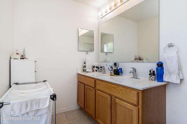 bathroom with tile patterned flooring and vanity