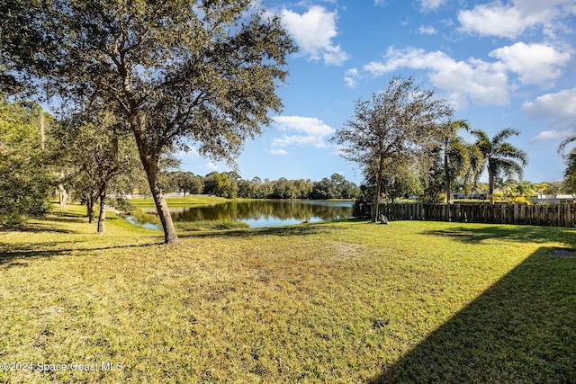 view of yard with a water view