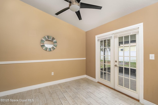 unfurnished room with light hardwood / wood-style flooring and ceiling fan