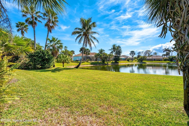 view of yard featuring a water view