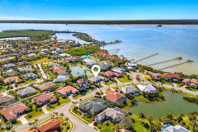 bird's eye view featuring a water view