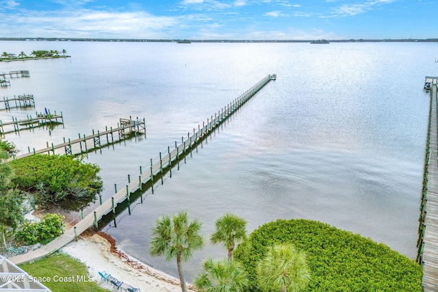 dock area featuring a water view