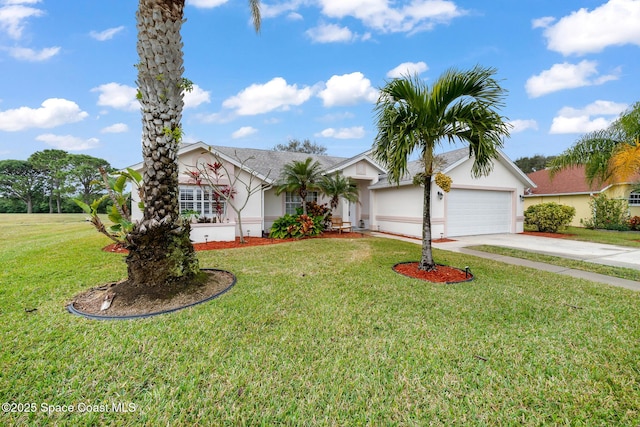 view of front of house with a garage and a front lawn