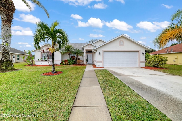 view of front of home with a garage and a front yard