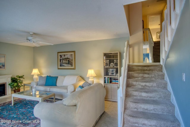 living room with ceiling fan