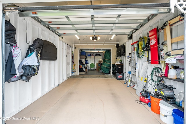 garage with a garage door opener