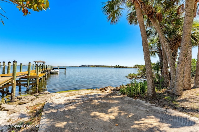 view of dock featuring a water view