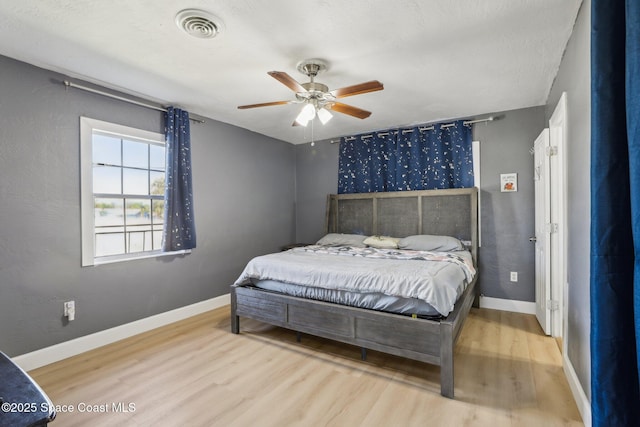 bedroom featuring ceiling fan and wood-type flooring