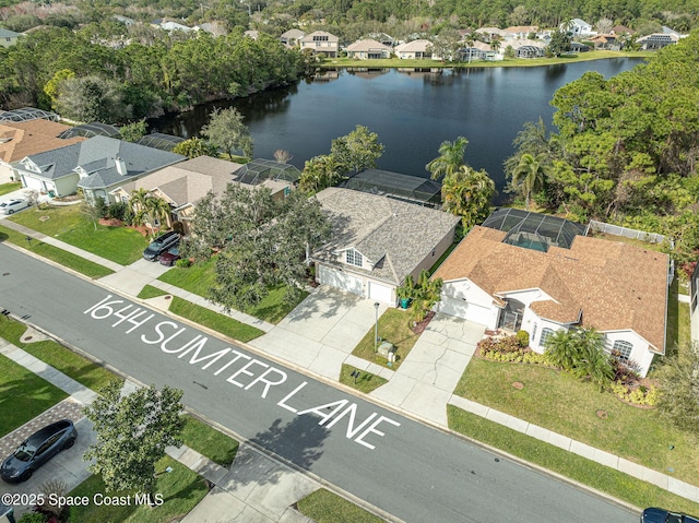 bird's eye view featuring a water view