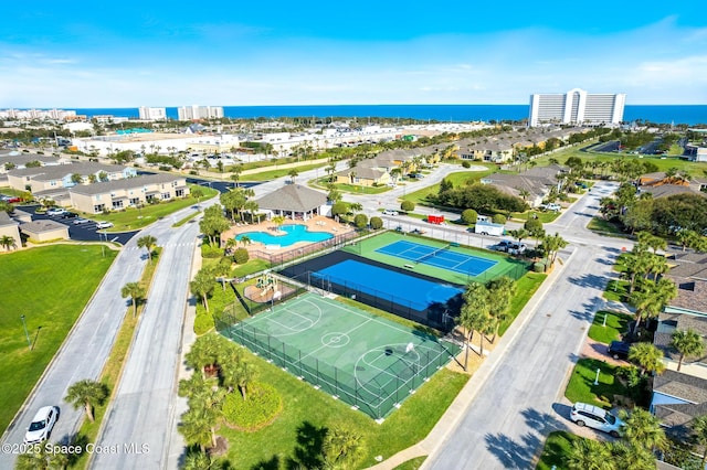 aerial view with a water view