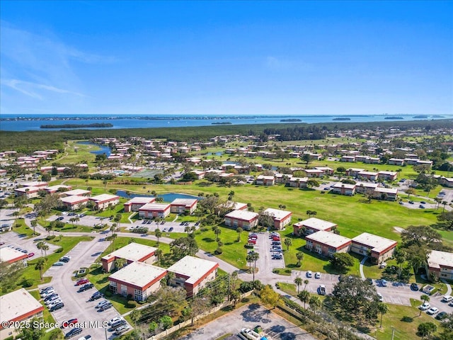 aerial view with a water view