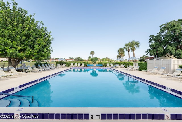 view of pool featuring a patio