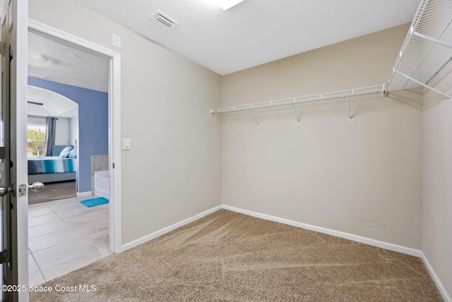 walk in closet featuring carpet floors