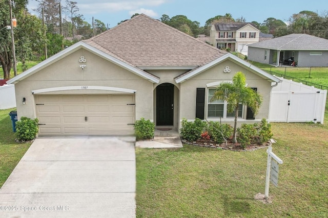 view of front facade with a garage and a front lawn