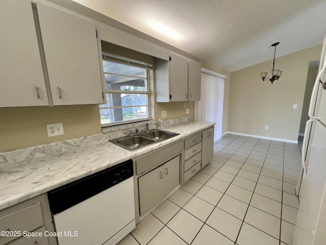 kitchen with sink, white cabinets, hanging light fixtures, and dishwasher