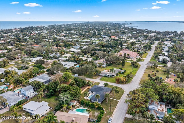 aerial view with a water view