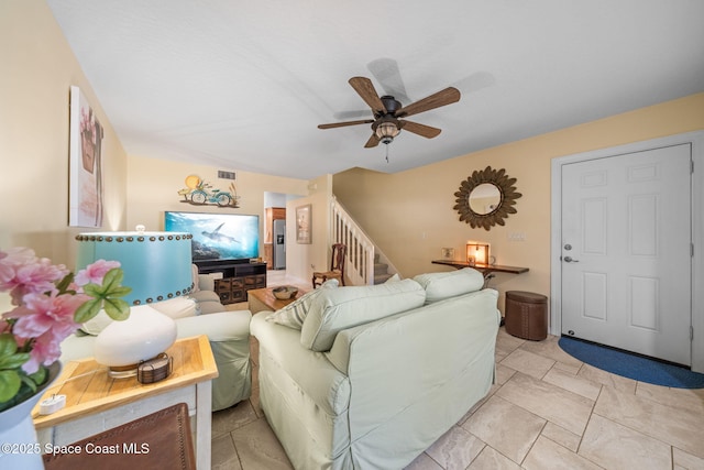 living room with ceiling fan