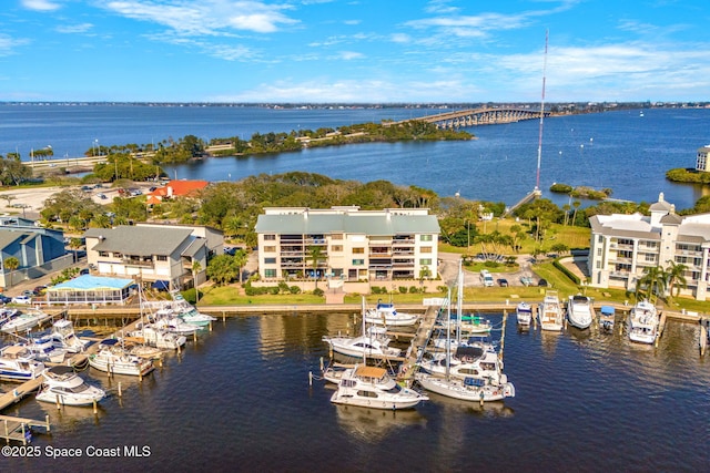 aerial view with a water view