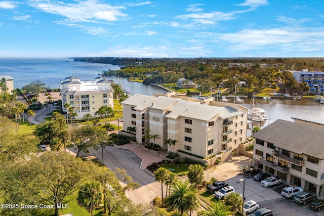 aerial view with a water view