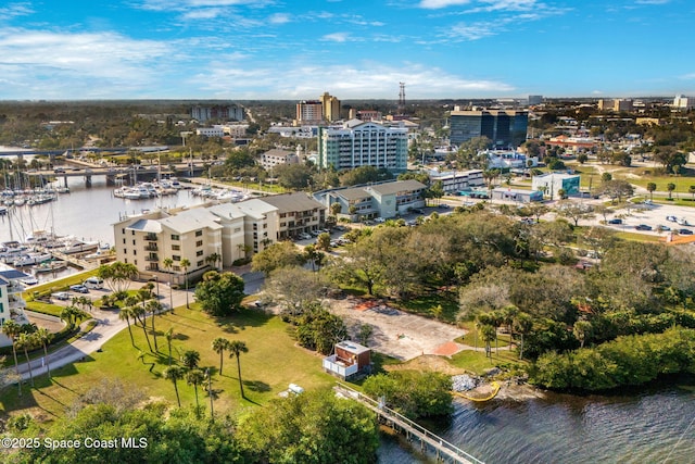 bird's eye view featuring a water view