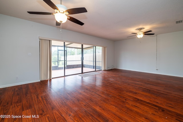 unfurnished room with hardwood / wood-style floors, a textured ceiling, and ceiling fan