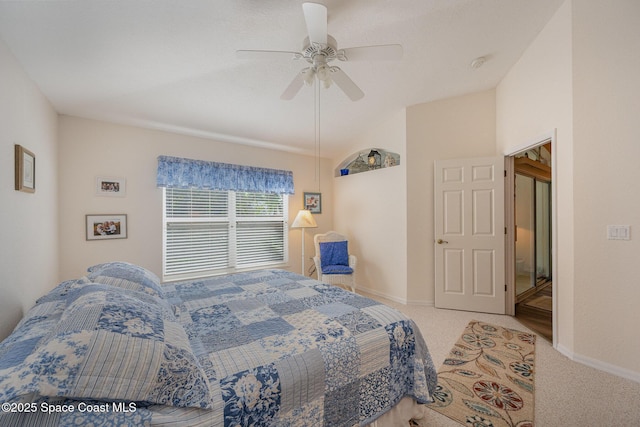 bedroom featuring ceiling fan and carpet