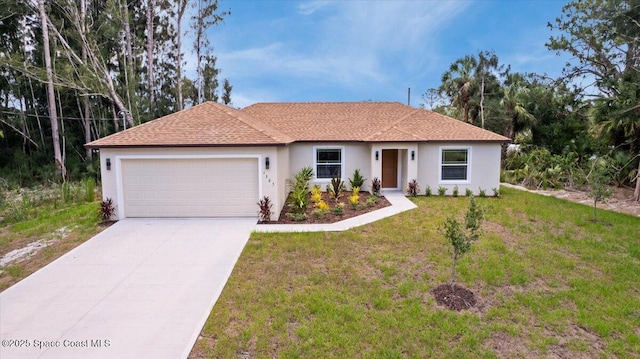 1305 Harper Blvd SW, Palm Bay, FL 32908 - single story home featuring an attached garage, stucco siding, driveway, a front lawn, and roof with shingles