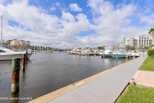 dock area featuring a water view