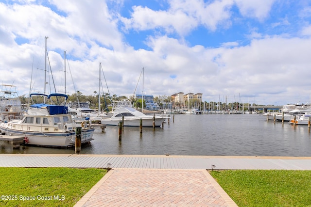 view of dock with a water view