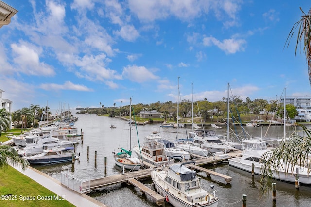 dock area featuring a water view