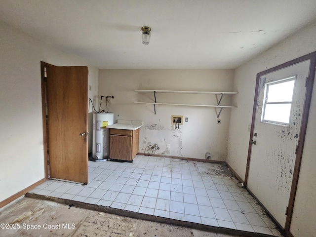 washroom featuring electric dryer hookup, hookup for a washing machine, and electric water heater