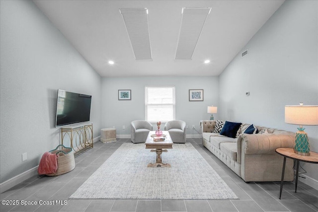 living room with vaulted ceiling