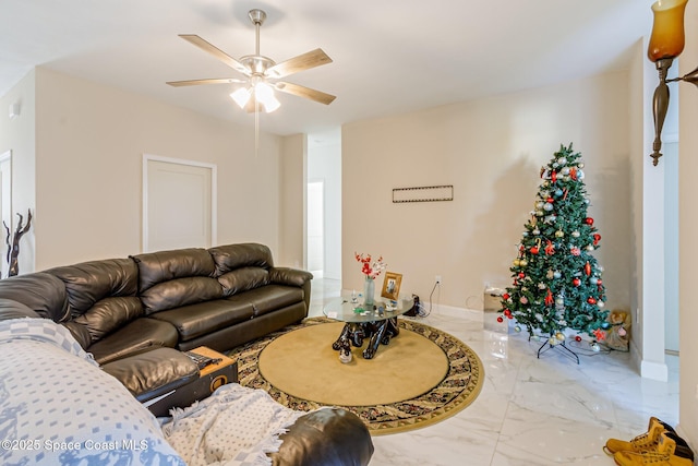 living room with ceiling fan