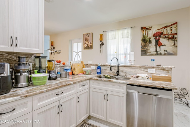 kitchen featuring sink, white cabinets, and dishwasher