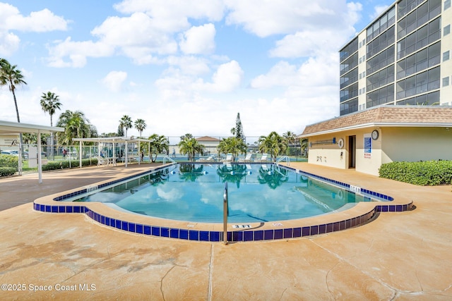 view of swimming pool with a patio