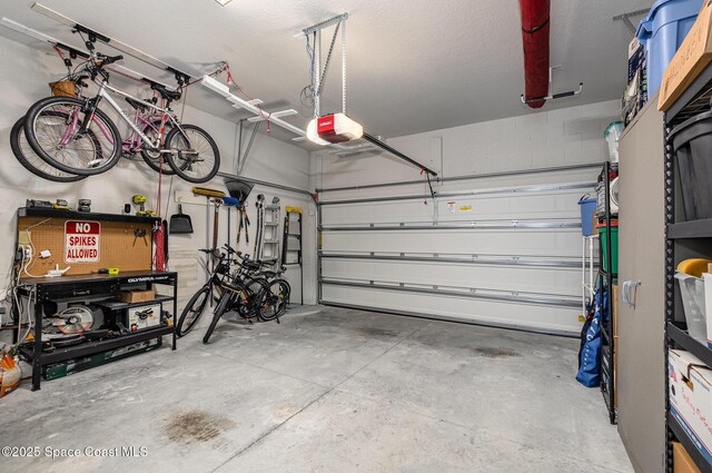 garage with a garage door opener