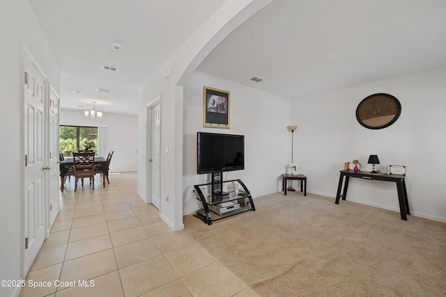 interior space with an inviting chandelier