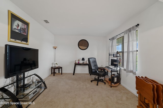 view of carpeted office space