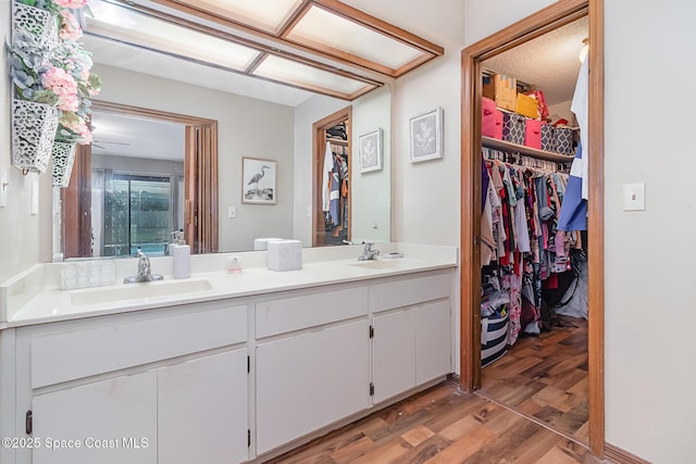 bathroom with vanity and hardwood / wood-style floors