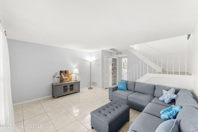 living room featuring light tile patterned floors