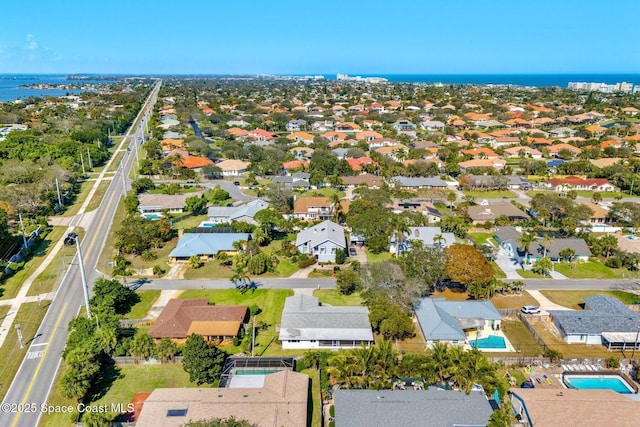 bird's eye view featuring a water view