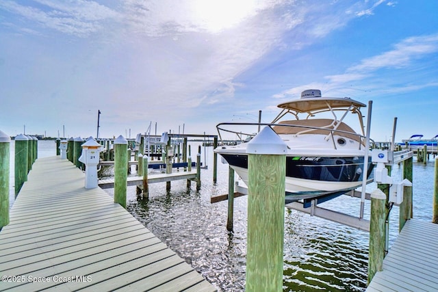 dock area with a water view