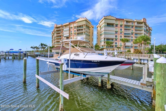 dock area featuring a water view