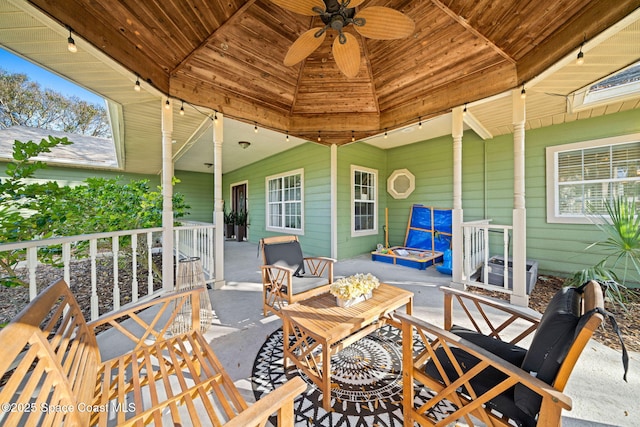 view of patio / terrace with a gazebo and ceiling fan