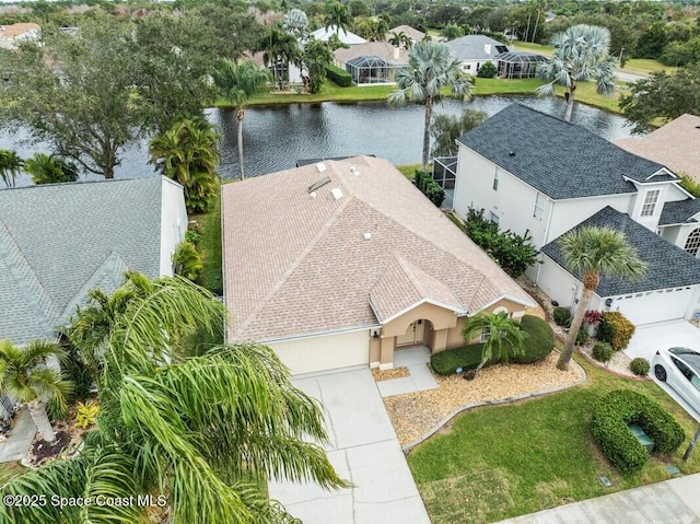 bird's eye view featuring a water view