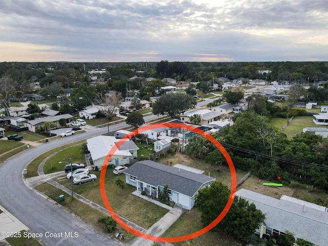 view of aerial view at dusk