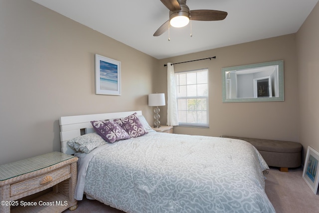 bedroom featuring carpet floors and ceiling fan