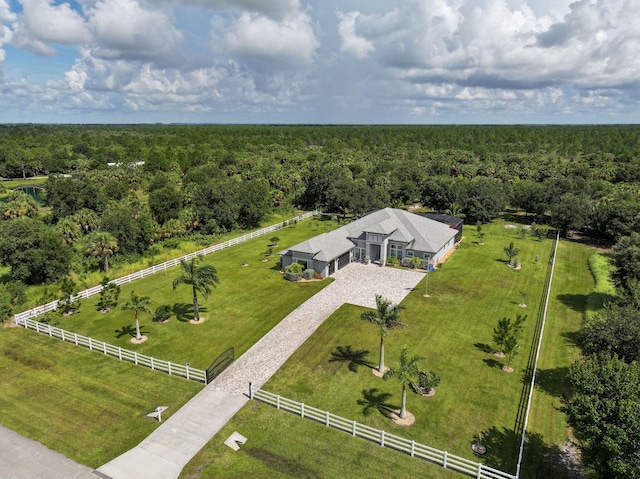 birds eye view of property featuring a rural view