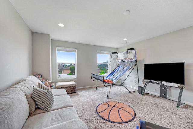 living room with light carpet