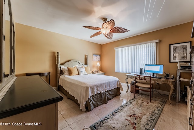 bedroom featuring ceiling fan